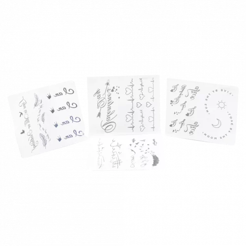 MUMUSO Tattoo-Sticker-Set mit Schriftzug-Print, schwarz/weiß – temporäre Tattoo-Sticker für Haut und Accessoires.