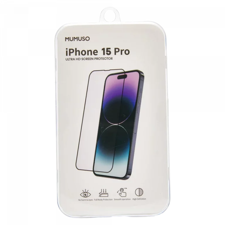 MUMUSO Displayschutzfolie für iPhone 15 Pro aus Temperglas (klar) – robustes Displayschutz Zubehör für optimalen Bildschirmschutz.