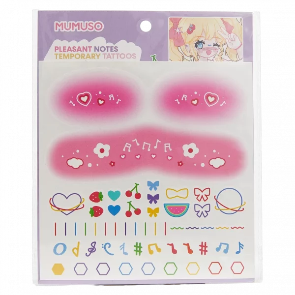 MUMUSO temporäre Tattoo Sticker mit buntem Print, abziehbare Hauttattoos für Kinder, mehrfarbig mit Noten und Herzen.