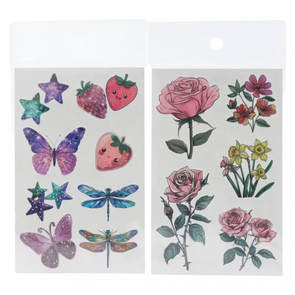 MUMUSO temporäre Tattoos mit Schmetterlings- und Blumenmotiven, mehrfarbig – hautfreundliche temporäre Tattoos für Kinder.