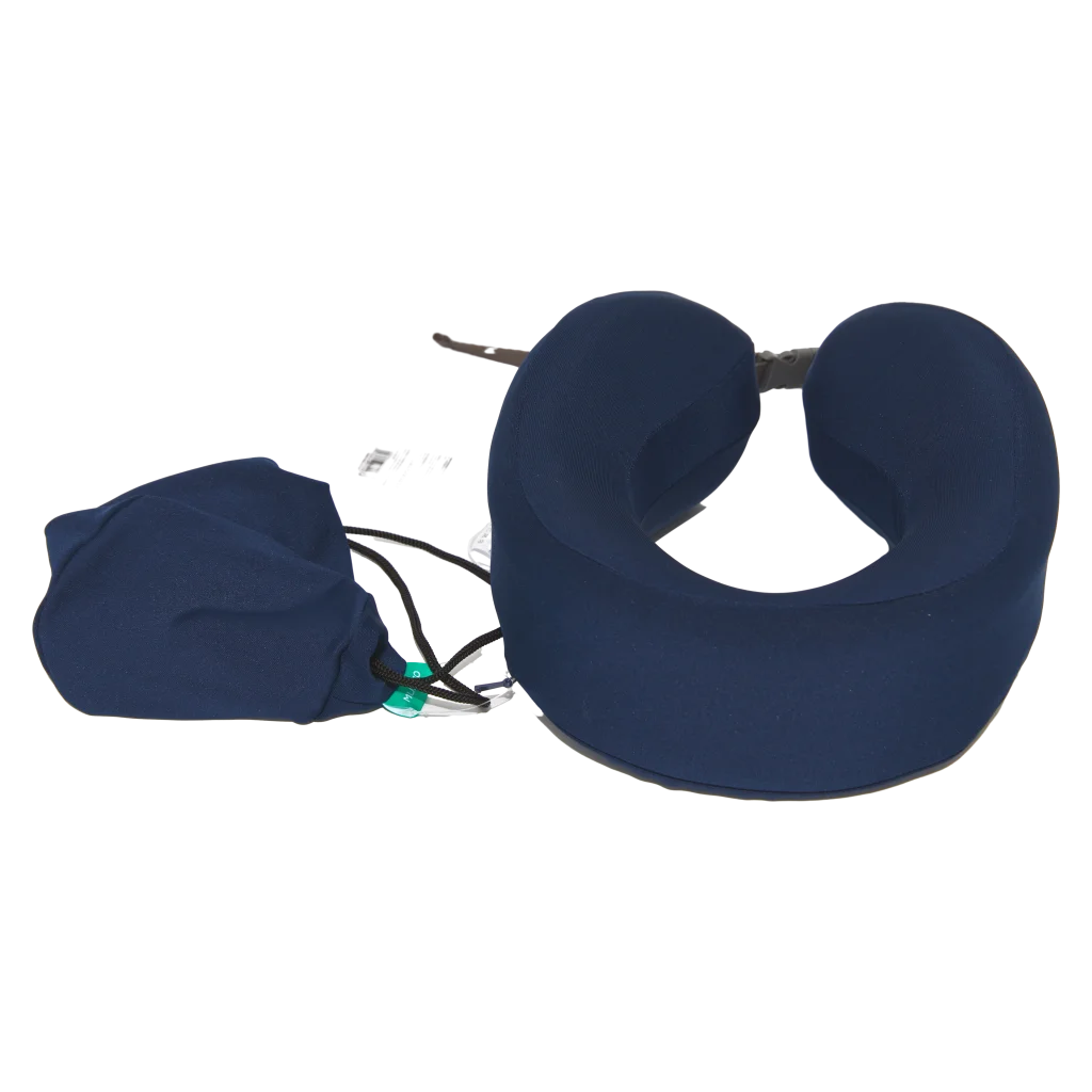 MUMUSO Nackenkissen, U-Form, aus Memory-Schaum (dunkelblau) – ergonomisches Reisekissen mit Transportbeutel.