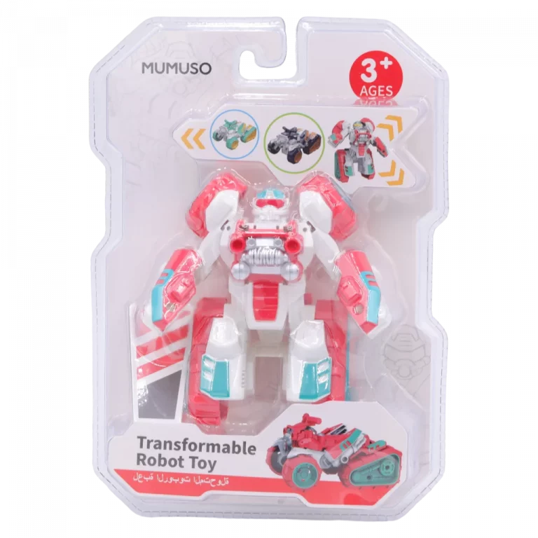 MUMUSO Roboter-Spielzeug für Kinder aus ABS, transformierbar in Fahrzeug, farbig dominierend Rot, kreatives Kinderspielzeug.