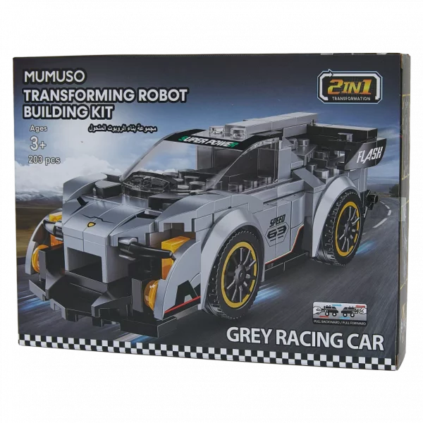 MUMUSO Transforming Robot Bausteinset mit 203 Teilen aus ABS/TPR, dunkelgraues Konstruktionsspielzeug Rennwagen.