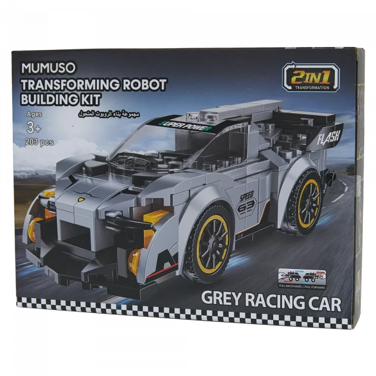 MUMUSO Transforming Robot Bausteinset mit 203 Teilen aus ABS/TPR, dunkelgraues Konstruktionsspielzeug Rennwagen.