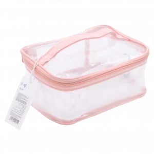 MUMUSO Kosmetiktasche transparent mit Reißverschluss, in Rosa – praktische Make-up-Tasche für Pflegeprodukte unterwegs.