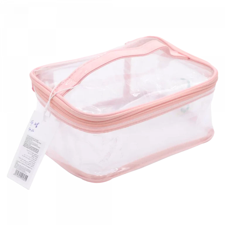 MUMUSO Kosmetiktasche transparent mit Reißverschluss, in Rosa – praktische Make-up-Tasche für Pflegeprodukte unterwegs.