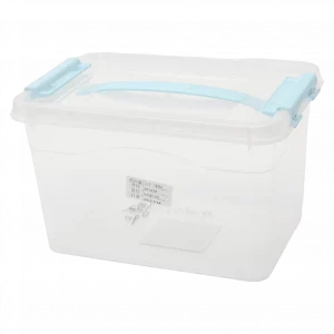 MUMUSO Aufbewahrungsbox aus transparentem Polypropylen mit Deckel und Griff in Blau – praktische Kunststoffbox für Kleidung.