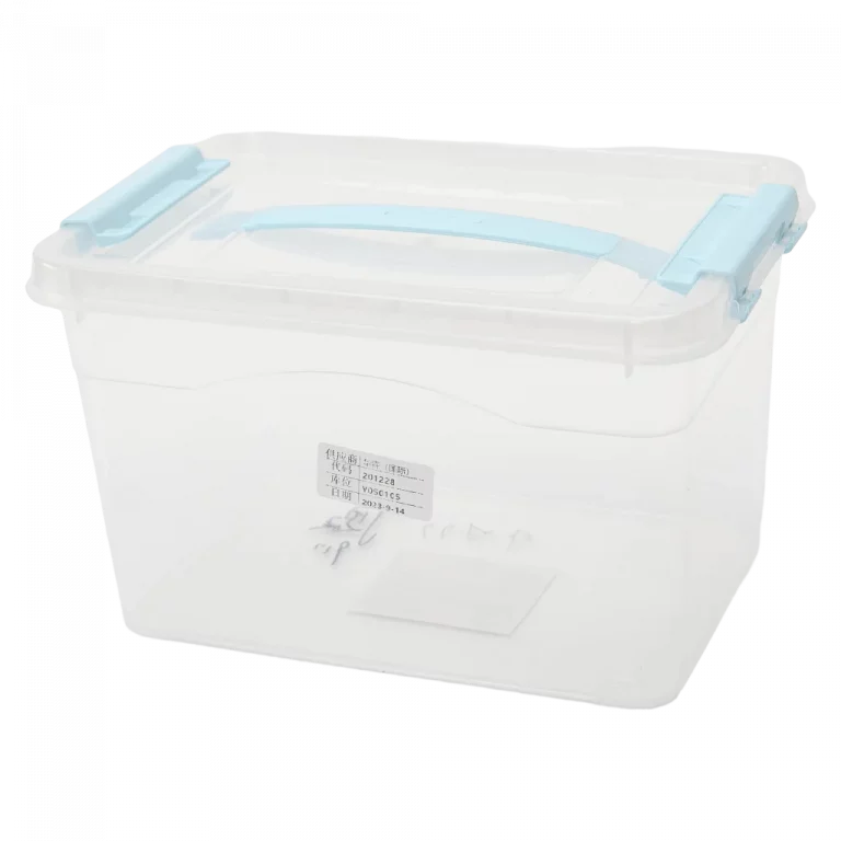 MUMUSO Aufbewahrungsbox aus transparentem Polypropylen mit Deckel und Griff in Blau – praktische Kunststoffbox für Kleidung.