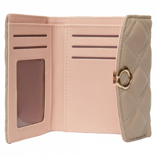 MUMUSO Tri-Fold Geldbörse aus Kunstleder mit Rautenmuster (Beige) – kompakte Damen Geldbörse mit Kartenfächern.