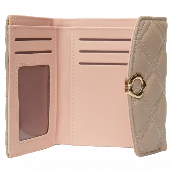 MUMUSO Tri-Fold Geldbörse aus Kunstleder mit Rautenmuster (Beige) – kompakte Damen Geldbörse mit Kartenfächern.