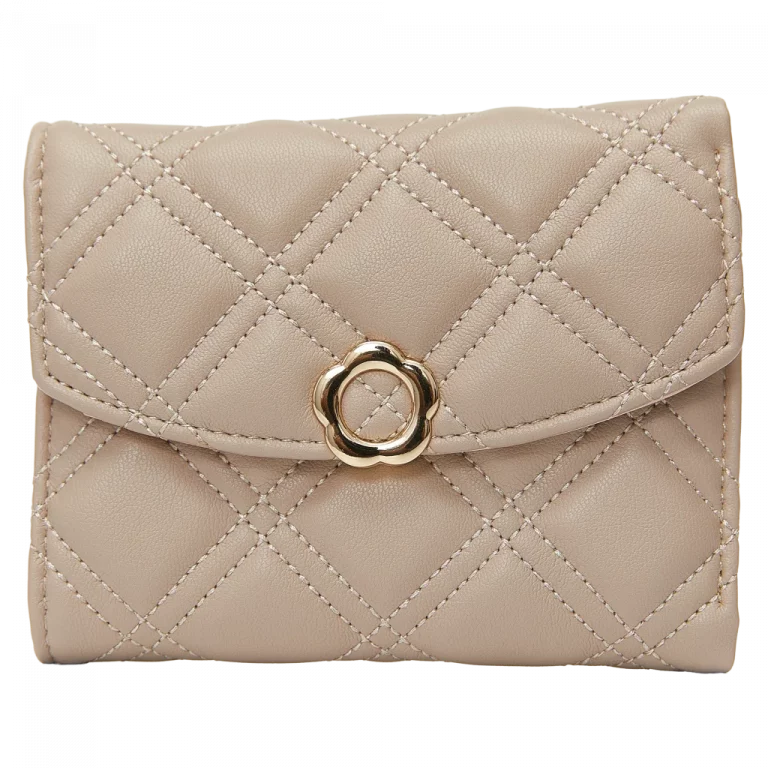 MUMUSO Tri-Fold Geldbörse aus Kunstleder mit Rautenmuster (Beige) – kompakte Damen Geldbörse mit Kartenfächern.