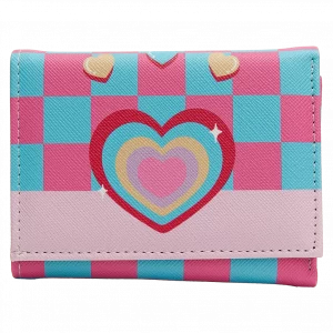 MUMUSO Trifold-Geldbörse aus Kunstleder (Rosa/Blau) mit Herz – kompakte Geldbörse für Kinder und Jugendliche.