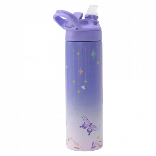 MUMUSO isolierte Edelstahl-Trinkflasche für Kinder, 500 ml (Lila) – praktische Wasserflasche mit Einhorn für Schule.