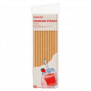 MUMUSO 20er-Pack biologisch abbaubare Kraftpapier-Trinkhalme (Natur) – Papierhalme für umweltfreundliche Getränke.