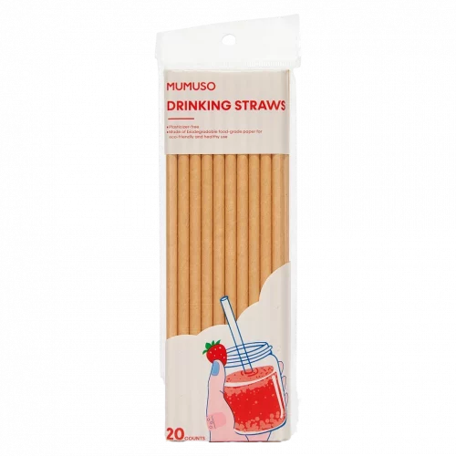 MUMUSO 20er-Pack biologisch abbaubare Kraftpapier-Trinkhalme (Natur) – Papierhalme für umweltfreundliche Getränke.