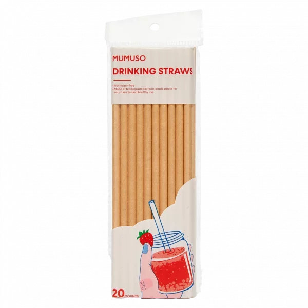 MUMUSO 20er-Pack biologisch abbaubare Kraftpapier-Trinkhalme (Natur) – Papierhalme für umweltfreundliche Getränke.