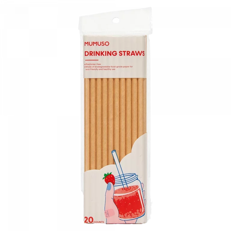 MUMUSO 20er-Pack biologisch abbaubare Kraftpapier-Trinkhalme (Natur) – Papierhalme für umweltfreundliche Getränke.