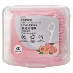 MUMUSO Twin-Line Zahnseide-Sticks, 80 Stück (Rosa) – praktische Zahnseide-Sticks für die gründliche Zahnreinigung unterwegs.