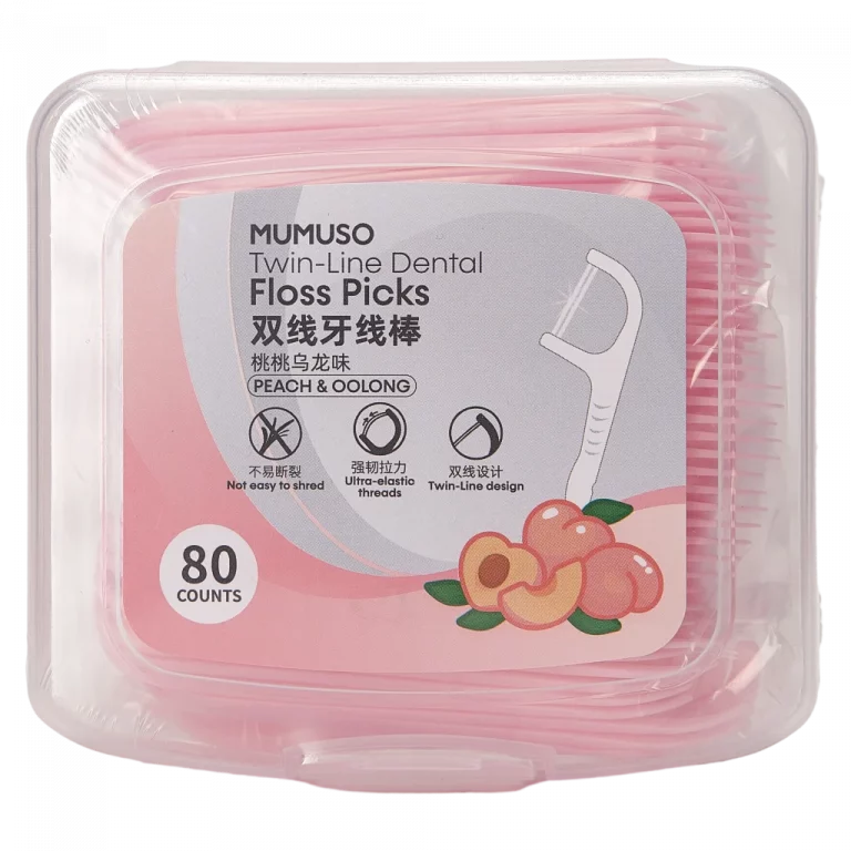 MUMUSO Twin-Line Zahnseide-Sticks, 80 Stück (Rosa) – praktische Zahnseide-Sticks für die gründliche Zahnreinigung unterwegs.