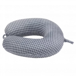 MUMUSO Nackenkissen aus Memory Foam, ergonomisch geformt (Dunkelgrau) mit Gittermuster – bequemes Reisekissen.