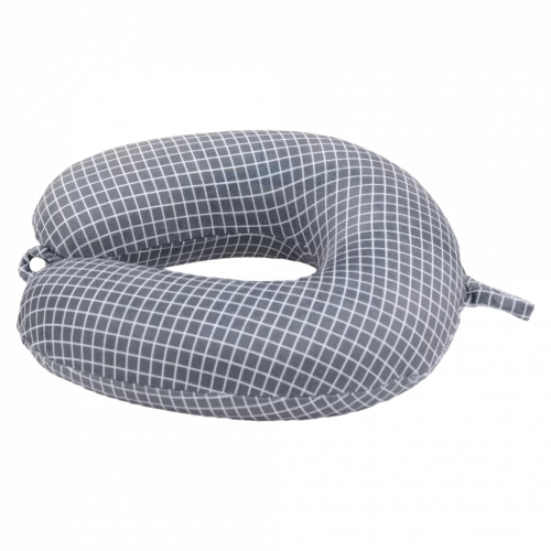 MUMUSO Nackenkissen aus Memory Foam, ergonomisch geformt (Dunkelgrau) mit Gittermuster – bequemes Reisekissen.