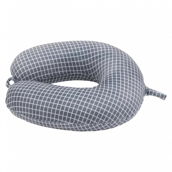 MUMUSO Nackenkissen aus Memory Foam, ergonomisch geformt (Dunkelgrau) mit Gittermuster – bequemes Reisekissen.