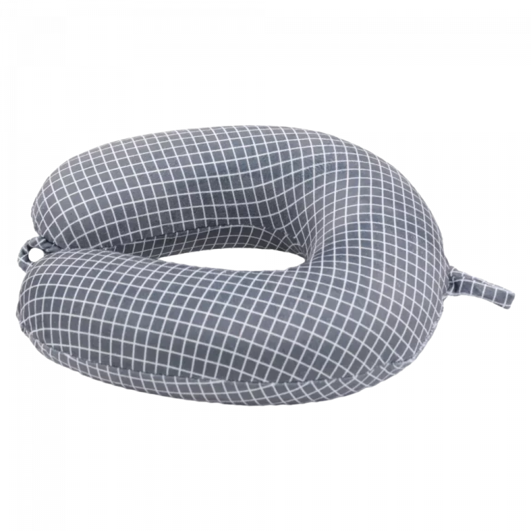 MUMUSO Nackenkissen aus Memory Foam, ergonomisch geformt (Dunkelgrau) mit Gittermuster – bequemes Reisekissen.