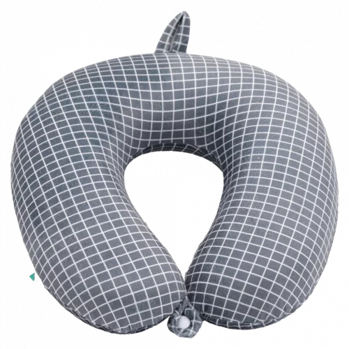 MUMUSO Nackenkissen aus Memory Foam, ergonomisch geformt (Dunkelgrau) mit Gittermuster – bequemes Reisekissen.