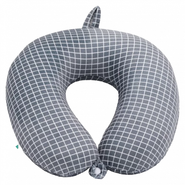 MUMUSO Nackenkissen aus Memory Foam, ergonomisch geformt (Dunkelgrau) mit Gittermuster – bequemes Reisekissen.