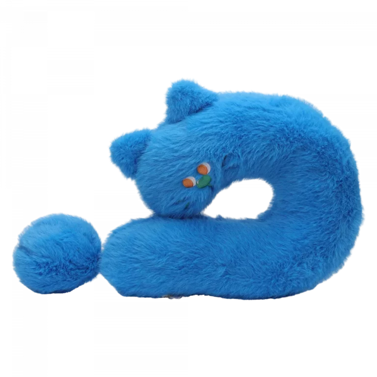 MUMUSO U-förmiges Nackenkissen mit Katzenform, aus Polyester in Blau – bequemes Nackenkissen für Reisen und Zuhause.