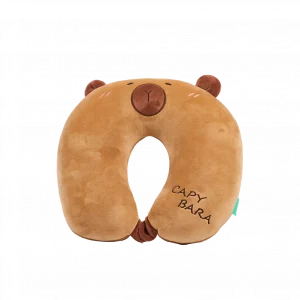 MUMUSO U-förmiges Nackenkissen aus Polyester mit Capybara, bequemes braunes Nackenkissen für Erwachsene und Kinder.