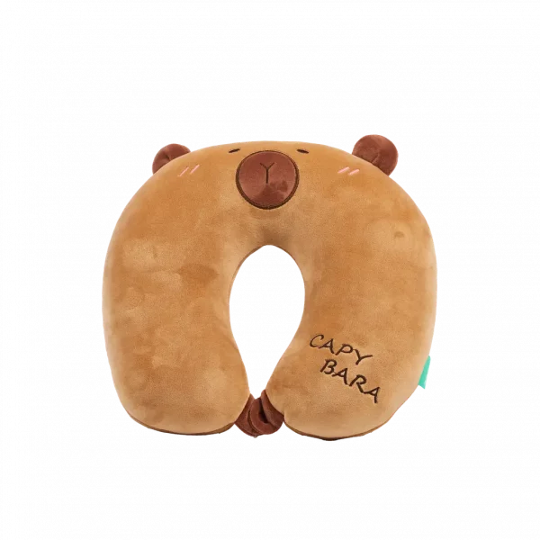 MUMUSO U-förmiges Nackenkissen aus Polyester mit Capybara, bequemes braunes Nackenkissen für Erwachsene und Kinder.