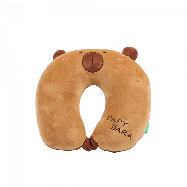 MUMUSO U-förmiges Nackenkissen aus Polyester mit Capybara, bequemes braunes Nackenkissen für Erwachsene und Kinder.