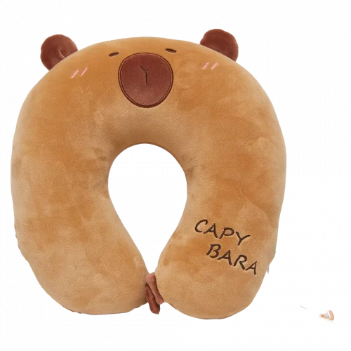 MUMUSO U-förmiges Nackenkissen aus Polyester mit Capybara, bequemes braunes Nackenkissen für Erwachsene und Kinder.