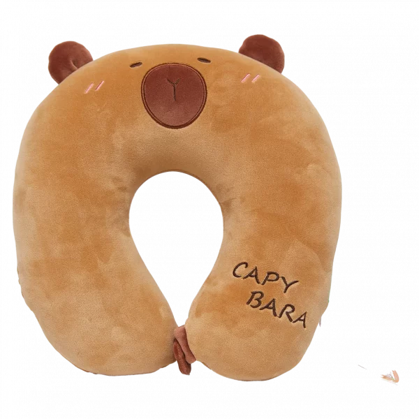 MUMUSO U-förmiges Nackenkissen aus Polyester mit Capybara, bequemes braunes Nackenkissen für Erwachsene und Kinder.