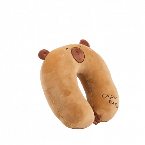 MUMUSO U-förmiges Nackenkissen aus Polyester mit Capybara, bequemes braunes Nackenkissen für Erwachsene und Kinder.