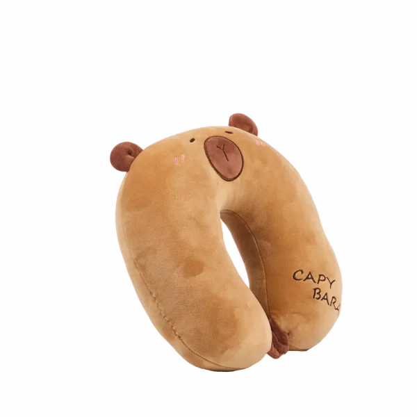 MUMUSO U-förmiges Nackenkissen aus Polyester mit Capybara, bequemes braunes Nackenkissen für Erwachsene und Kinder.