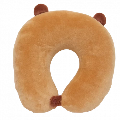 MUMUSO U-förmiges Nackenkissen aus Polyester mit Capybara, bequemes braunes Nackenkissen für Erwachsene und Kinder.
