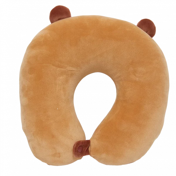 MUMUSO U-förmiges Nackenkissen aus Polyester mit Capybara, bequemes braunes Nackenkissen für Erwachsene und Kinder.