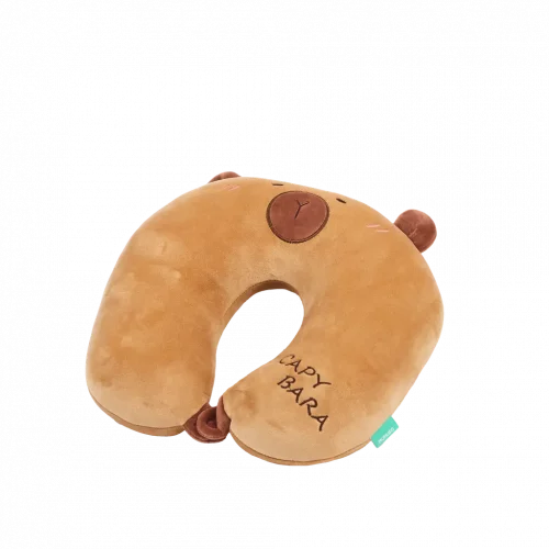MUMUSO U-förmiges Nackenkissen aus Polyester mit Capybara, bequemes braunes Nackenkissen für Erwachsene und Kinder.