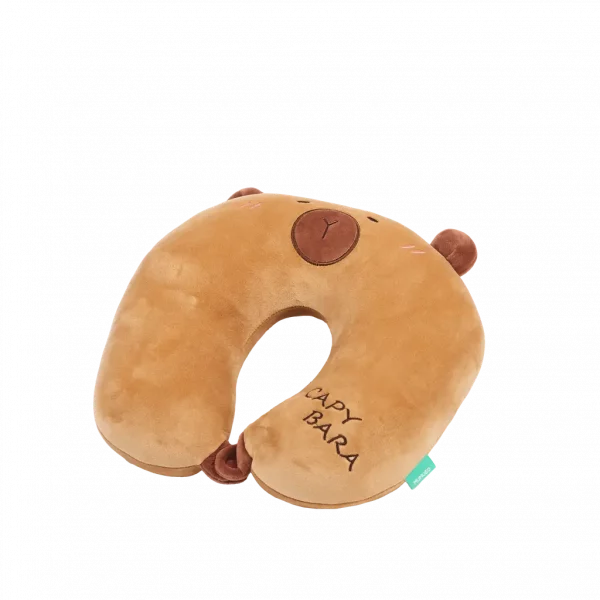 MUMUSO U-förmiges Nackenkissen aus Polyester mit Capybara, bequemes braunes Nackenkissen für Erwachsene und Kinder.