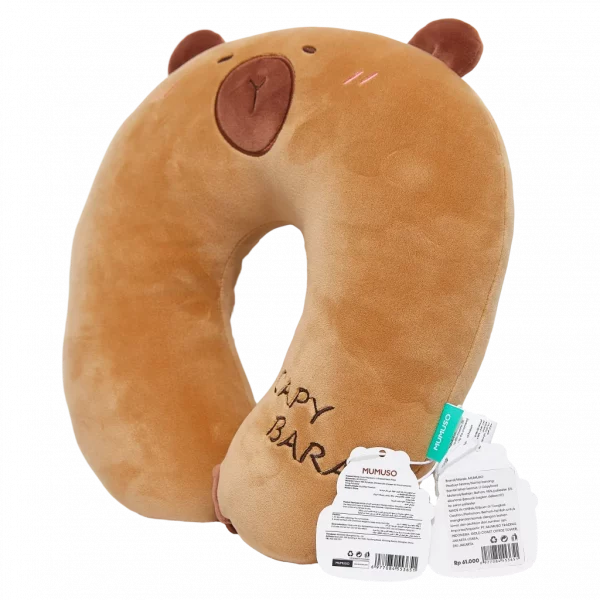 MUMUSO U-förmiges Nackenkissen aus Polyester mit Capybara, bequemes braunes Nackenkissen für Erwachsene und Kinder.