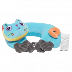 MUMUSO U-förmiges Nackenkissen aus Polyester mit Katzen-Print, Partikelfüllung – ergonomisches Nackenkissen für Kinder.