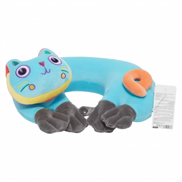 MUMUSO U-förmiges Nackenkissen aus Polyester mit Katzen-Print, Partikelfüllung – ergonomisches Nackenkissen für Kinder.