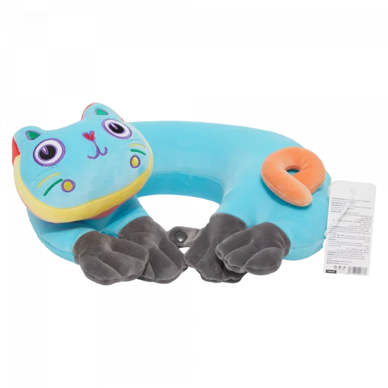 MUMUSO U-förmiges Nackenkissen aus Polyester mit Katzen-Print, Partikelfüllung – ergonomisches Nackenkissen für Kinder.