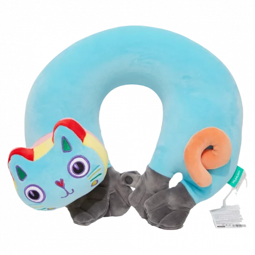 MUMUSO U-förmiges Nackenkissen aus Polyester mit Katzen-Print, Partikelfüllung – ergonomisches Nackenkissen für Kinder.