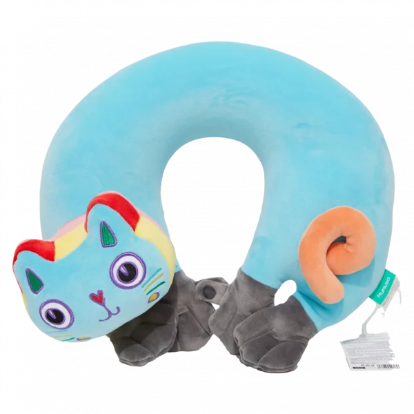 MUMUSO U-förmiges Nackenkissen aus Polyester mit Katzen-Print, Partikelfüllung – ergonomisches Nackenkissen für Kinder.