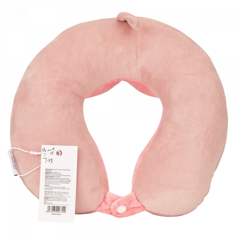 MUMUSO U-förmiges Nackenkissen aus Polyester mit Tiergesicht, in Pink – bequemes Nackenkissen für Reisen.