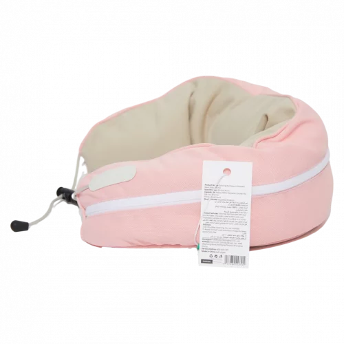 MUMUSO U-förmiges Nackenkissen aus Polyester mit Polystyrolperlen-Füllung (Rosa) – hochwertiges Reisekissen für Nackenstütze.