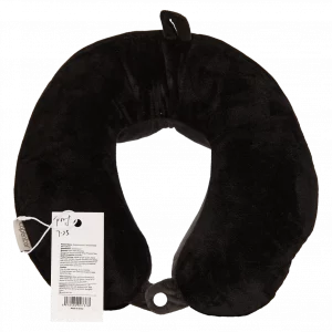 MUMUSO U-förmiges Nackenkissen aus Polyester, schwarz, für ergonomische Nackenstütze auf Reisen oder im Büro.